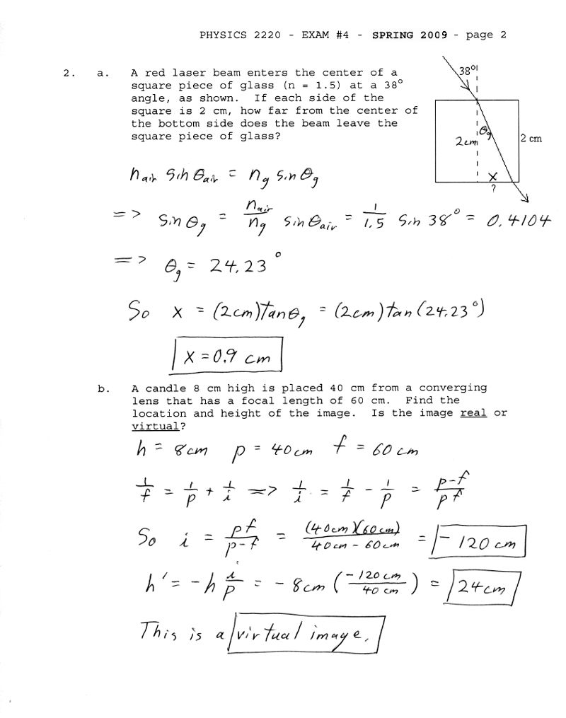 Physics 2220 Exam Solutions (Spring 2009)