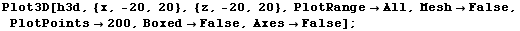 Plot3D[h3d, {x, -20, 20}, {z, -20, 20}, PlotRange→All, Mesh→False, PlotPoints→200, Boxed→False, Axes→False] ;