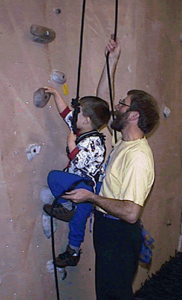 Long ago: John and Ian (then 5) at the climbing gym